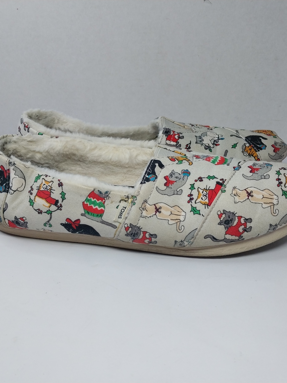Toms Christmas Holiday Cats Belmont Shoes Gray Flats Women’s Size 8.5 Kitty Cat - Picture 6 of 10